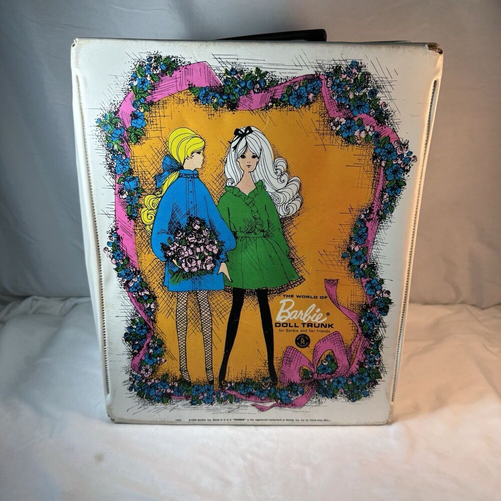 Vintage 1968 Mattel The World of Barbie Doll Trunk Vinyl Case Clean White As Is